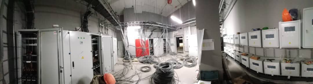 The level B electrical room in the middle of installation