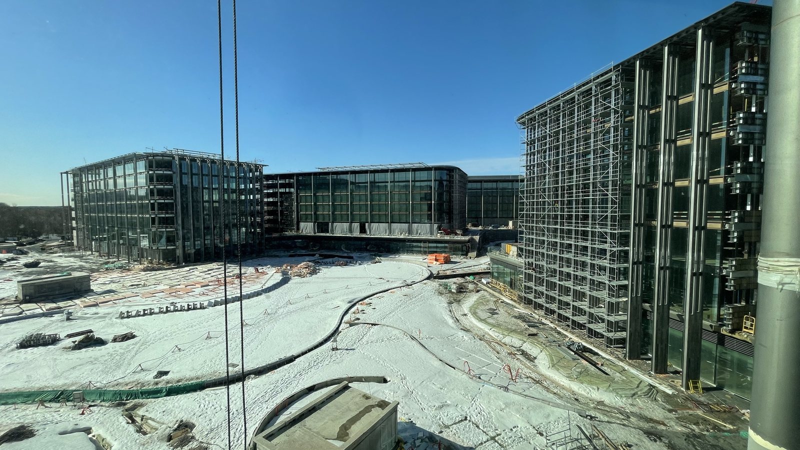 Office buildings of the Skolkovo Business Park under construction in winter